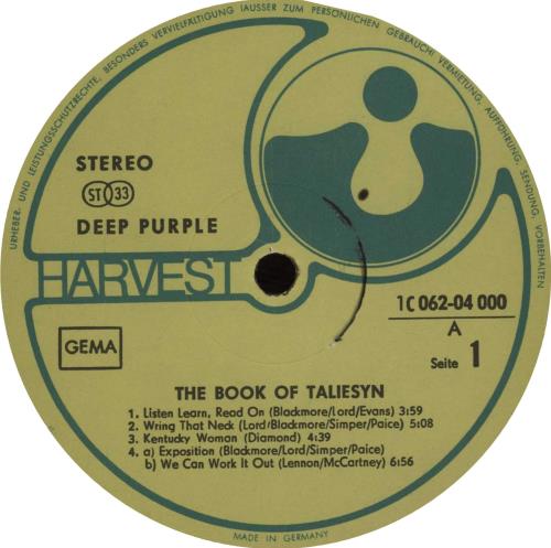 Deep Purple The Book Of Taliesyn - 1st German vinyl LP album (LP